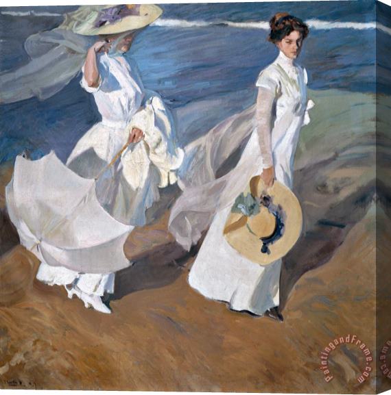 Joaquin Sorolla y Bastida Strolling along the Seashore Stretched Canvas Painting / Canvas Art