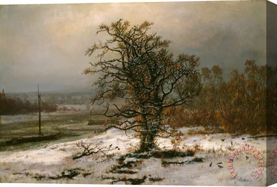Johan Christian Dahl Oak Tree by The Elbe in Winter Stretched Canvas Painting / Canvas Art
