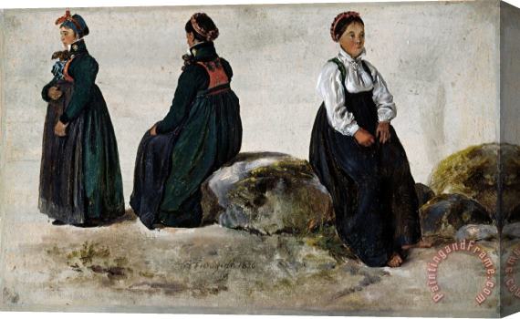 Johan Christian Dahl Studies of Female Costumes From Luster in Sogn Stretched Canvas Painting / Canvas Art