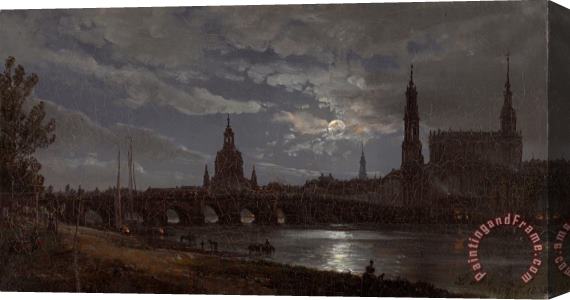 Johan Christian Dahl View of Dresden by Moonlight 2 Stretched Canvas Print / Canvas Art