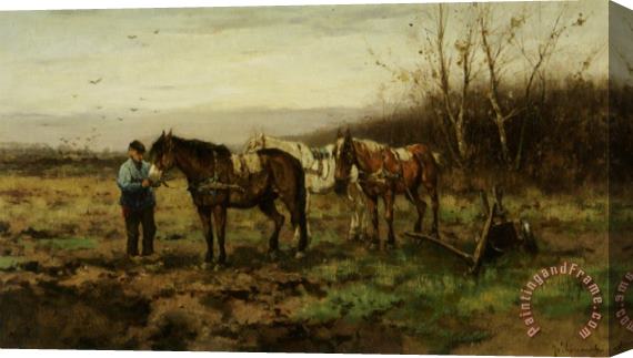 Johan Frederik Cornelis Scherrewitz Tethering The Plough Horses Stretched Canvas Painting / Canvas Art