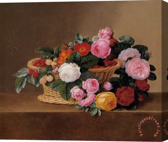Johan Laurentz Jensen Basket of Roses Stretched Canvas Print / Canvas Art