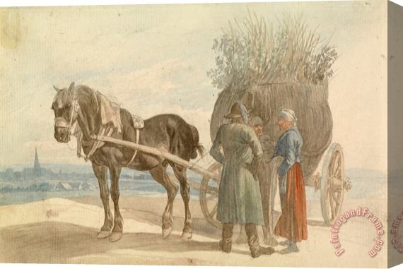 Johann Adam Klein  Austrian Peasants with a Horse And Cart, with Vienna in The Distance Stretched Canvas Print / Canvas Art