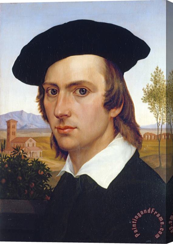 Johann David Passavant Self Portrait with Beret Before a Roman Landscape Stretched Canvas Painting / Canvas Art