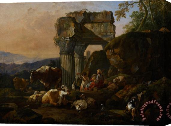 Johann Heinrich Roos Roman Landscape With Cattle And Shepherds Stretched Canvas Painting / Canvas Art