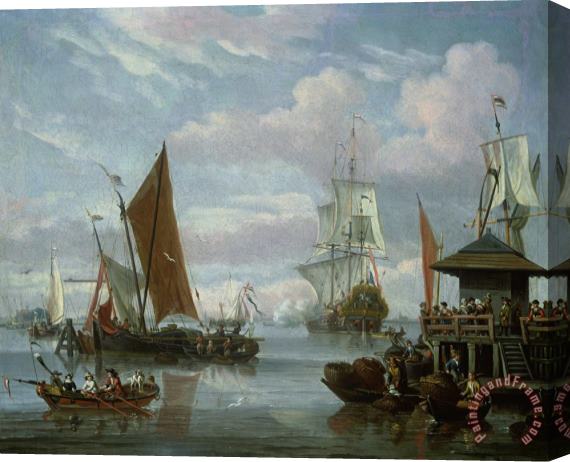 Johannes de Blaauw Estuary Scene with Boats and Fisherman Stretched Canvas Painting / Canvas Art