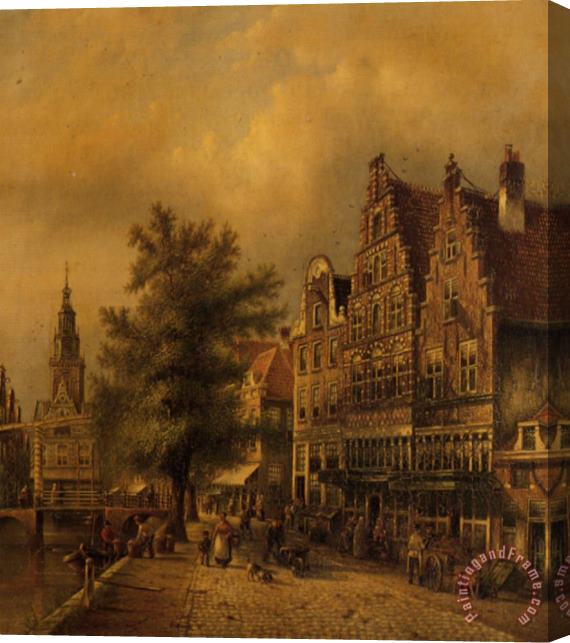 Johannes Franciscus Spohler A Busy Dutch Street Stretched Canvas Painting / Canvas Art