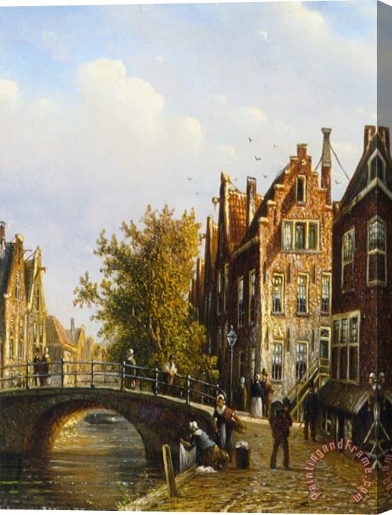 Johannes Franciscus Spohler A Dutch Town with Figures on a Canal Stretched Canvas Print / Canvas Art