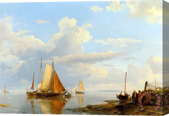 Johannes Hermanus Koekkoek Figures Coming Ashore in a Calm Stretched Canvas Painting / Canvas Art
