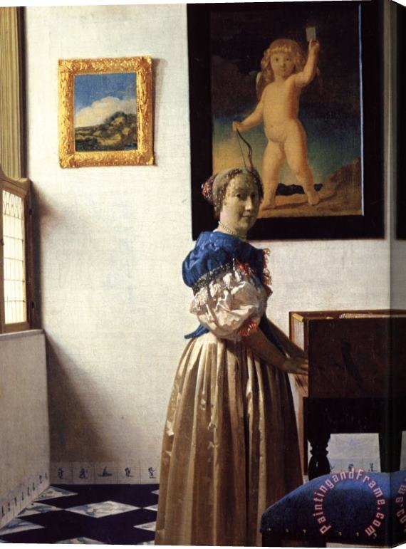 Johannes Vermeer Young Woman Standing at a Virginal Stretched Canvas Painting / Canvas Art