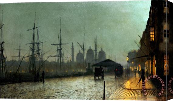 John Atkinson Grimshaw Humber Dockside Hull Stretched Canvas Painting / Canvas Art