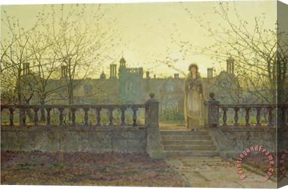 John Atkinson Grimshaw Lady Bountifulle Leaving a Retirement Home in The Evening Autumn Sun 1884 Stretched Canvas Print / Canvas Art