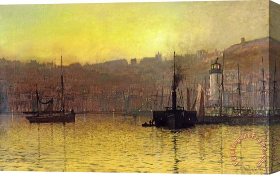 John Atkinson Grimshaw Nightfall in Scarborough Harbour Stretched Canvas Painting / Canvas Art