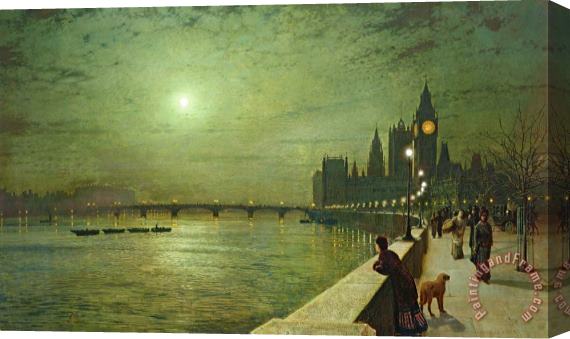John Atkinson Grimshaw Reflections on the Thames Stretched Canvas Painting / Canvas Art