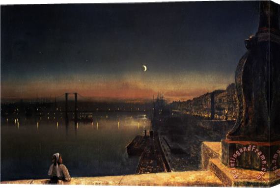 John Atkinson Grimshaw Rouen at Night From The Pont De Pierre 1878 Stretched Canvas Print / Canvas Art