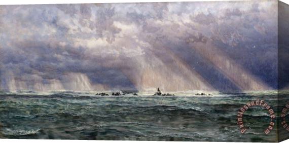 John Brett A North West Gale Off The Longships Lighthouse Stretched Canvas Painting / Canvas Art
