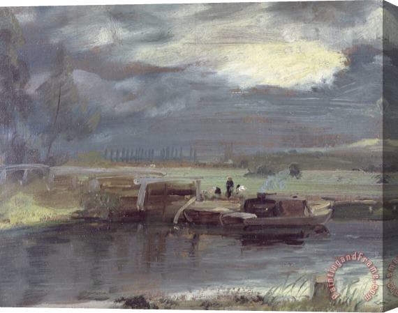 John Constable Barges on the Stour with Dedham Church in the Distance Stretched Canvas Painting / Canvas Art
