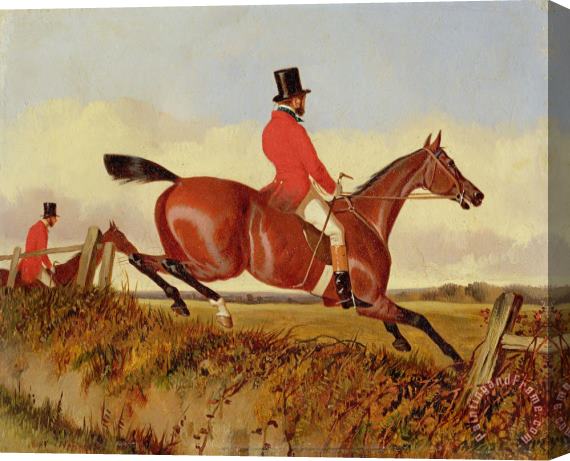 John Dalby Foxhunting - Clearing a Bank Stretched Canvas Print / Canvas Art