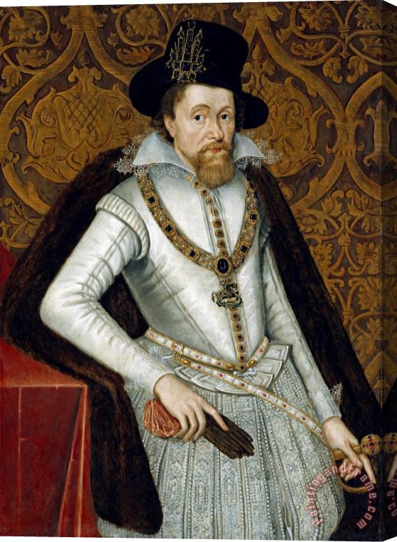 John De Critz Portrait of King James VI of Scotland, James I of England Stretched Canvas Painting / Canvas Art