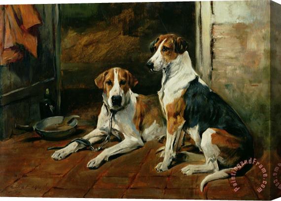 John Emms Hounds in a Stable Interior Stretched Canvas Print / Canvas Art