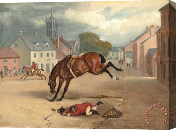 John Ferneley Count Sandor's Hunting Exploits in Leicestershire: No. 1: The Count Floored in The Streets of Melton Mowbray, on The First Day of Going to Cover Stretched Canvas Painting / Canvas Art