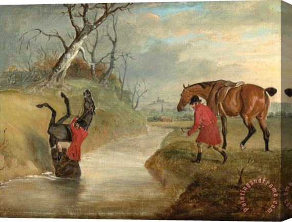 John Ferneley Count Sandor's Hunting Exploits in Leicestershire: No. 6: The Count Leaps on Brigliadora Charges a Wide And Deep Drain in Vale of Belvoir Stretched Canvas Painting / Canvas Art