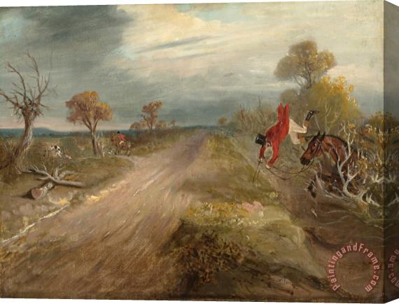 John Ferneley Count Sandor's Hunting Exploits in Leicestershire: No. 8: The Count on Cruiser Flying Over His Head Into The Lane Below Stretched Canvas Painting / Canvas Art