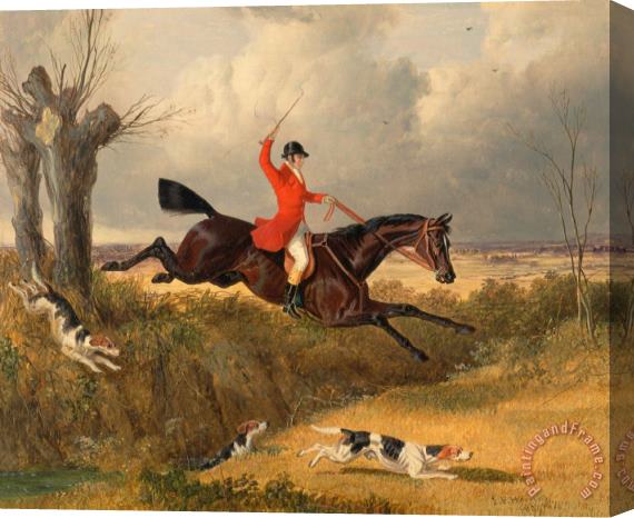 John Frederick Herring Foxhunting Clearing a Ditch Stretched Canvas Painting / Canvas Art