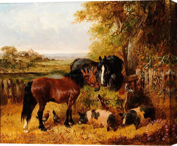 John Frederick Herring Jnr A Lunchtime Meeting Stretched Canvas Print / Canvas Art