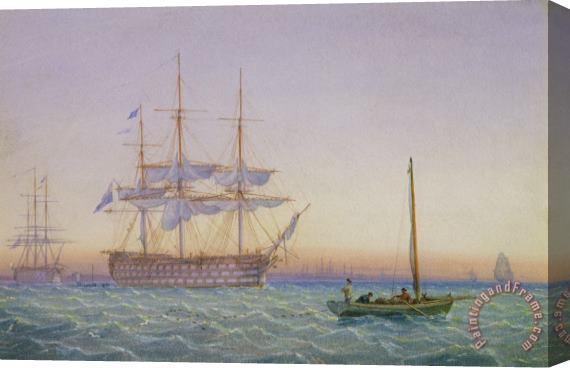 John Joy HM Frigates at Anchor Stretched Canvas Print / Canvas Art