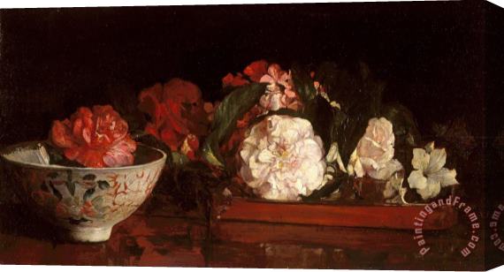 John LaFarge Flowers on a Japanese Tray on a Mahogany Table Stretched Canvas Print / Canvas Art