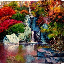 Edna Smith in a Japanese Wrap Canvas Prints - Japanese Waterfall by John Lautermilch