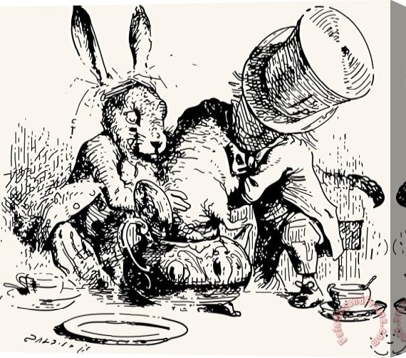John Tenniel Dormouse In The Teapot Mad Tea Party Stretched Canvas Print / Canvas Art