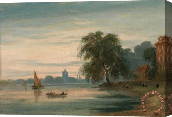 John Varley A View Along The Thames Towards Chelsea Old Church Stretched Canvas Painting / Canvas Art