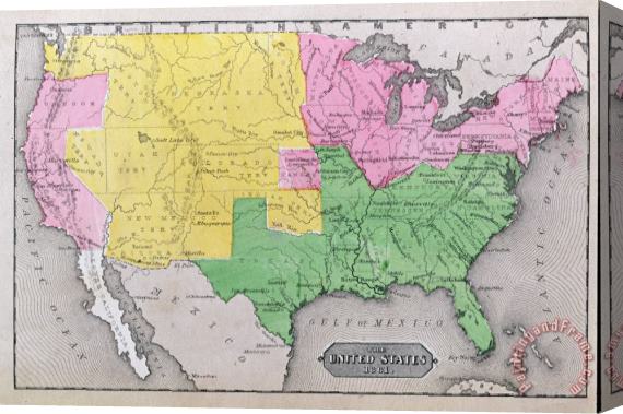 John Warner Barber and Henry Hare Map of the United States Stretched Canvas Print / Canvas Art