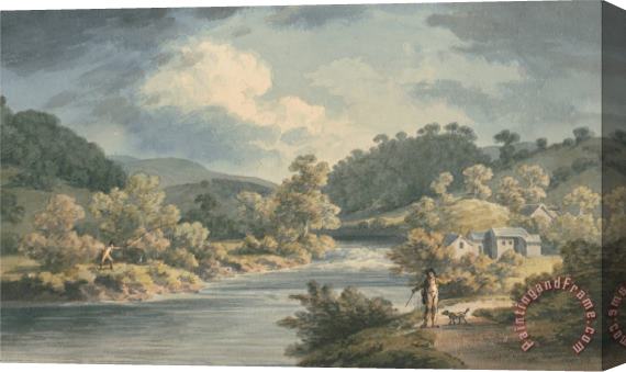 John Warwick Smith A Fisherman in The Vale of Myfod, Site of The Palace of The Princess of Powis Stretched Canvas Print / Canvas Art