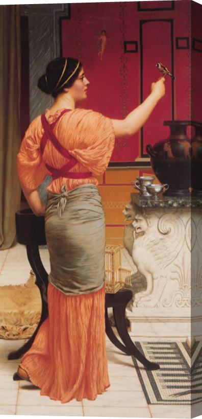 John William Godward Lesbia with Her Sparrow Stretched Canvas Print / Canvas Art