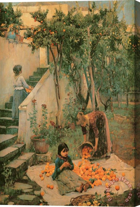 John William Waterhouse The Orange Gatherers Stretched Canvas Painting / Canvas Art