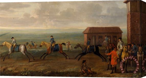 John Wootton Lord Portmore Watching Racehorses at Exercise on Newmarket Heath Stretched Canvas Painting / Canvas Art