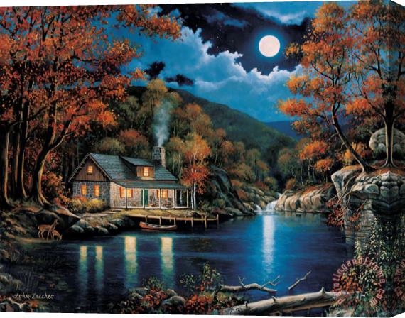 John Zaccheo Cabin By The Lake Stretched Canvas Painting / Canvas Art