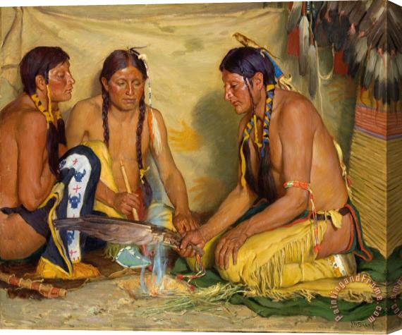 Joseph Henry Sharp Making Sweet Grass Medicine, Blackfoot Ceremony Stretched Canvas Painting / Canvas Art