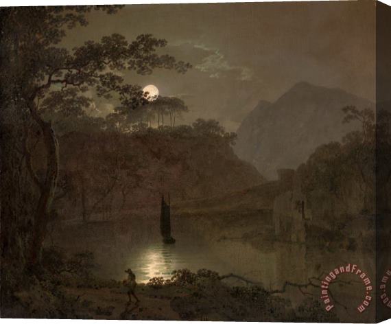 Joseph Wright  A Lake by Moonlight Stretched Canvas Print / Canvas Art