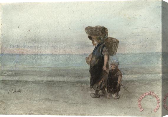 Jozef Israels Vrouw Met Kind, Lopend Over Het Strand Stretched Canvas Print / Canvas Art