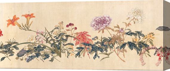 Ju Lian A Hundred Flowers Stretched Canvas Print / Canvas Art