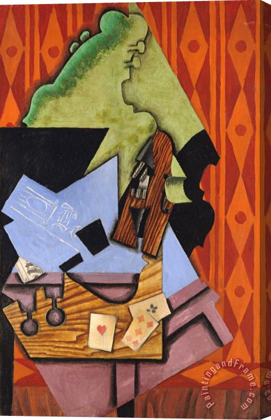 Juan Gris Violin And Playing Cards on a Table Stretched Canvas Print / Canvas Art