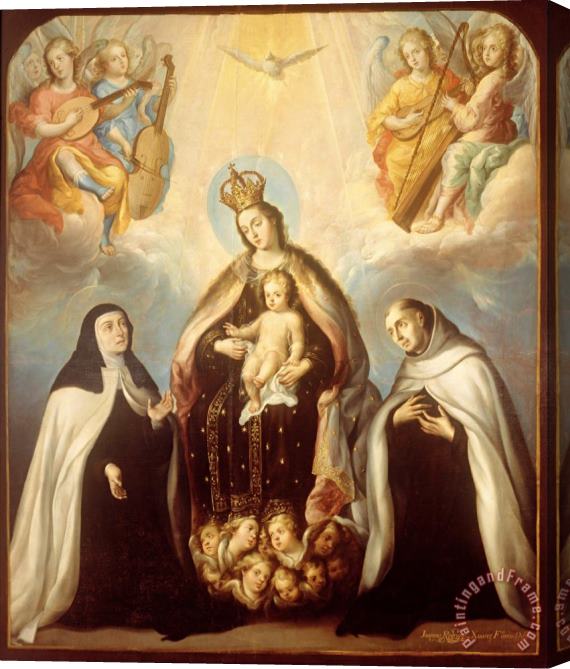 Juan Rodriguez Juarez The Virgin of The Carmen with Saint Theresa And Saint John of The Cross Stretched Canvas Painting / Canvas Art