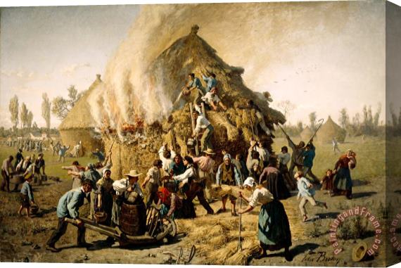 Jules Breton Fire in a Haystack Stretched Canvas Painting / Canvas Art