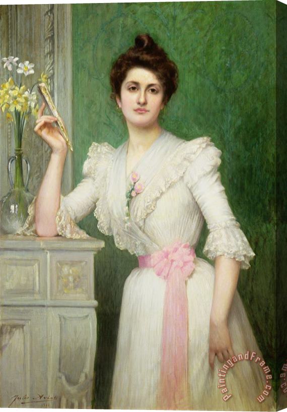Jules-Charles Aviat Portrait of a lady holding a fan Stretched Canvas Painting / Canvas Art