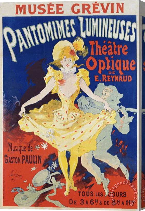 Jules Cheret French Poster for Early Motion Picture Pantommes Lumineuses Stretched Canvas Print / Canvas Art