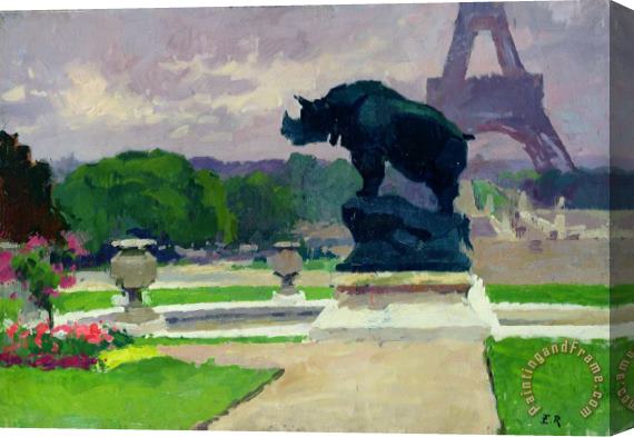 Jules Ernest Renoux The Trocadero Gardens and the Rhinoceros Stretched Canvas Painting / Canvas Art